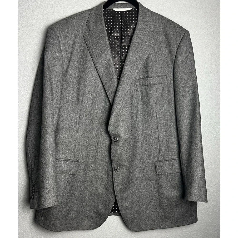 Samuelsohn 100% Wool SB Gable Super 120's Sport Coat Blazer Custom Size 44R Gray